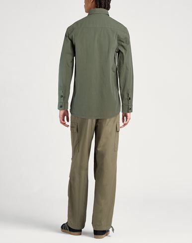 Man Shirt Military green Size L Cotton, Elastane