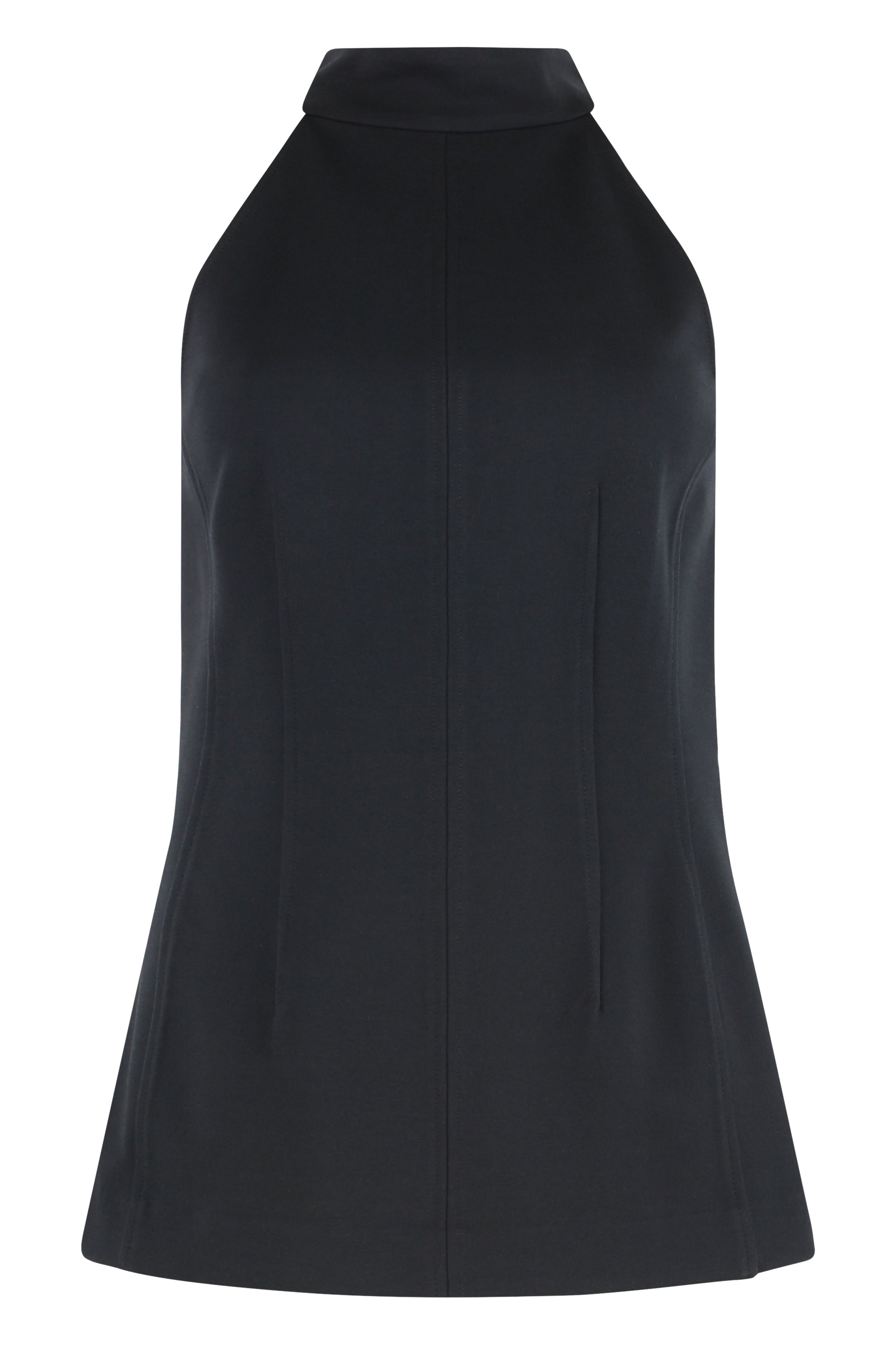 Johanne Black Stretch Knit Top Elegant American Neckline with Back Zip