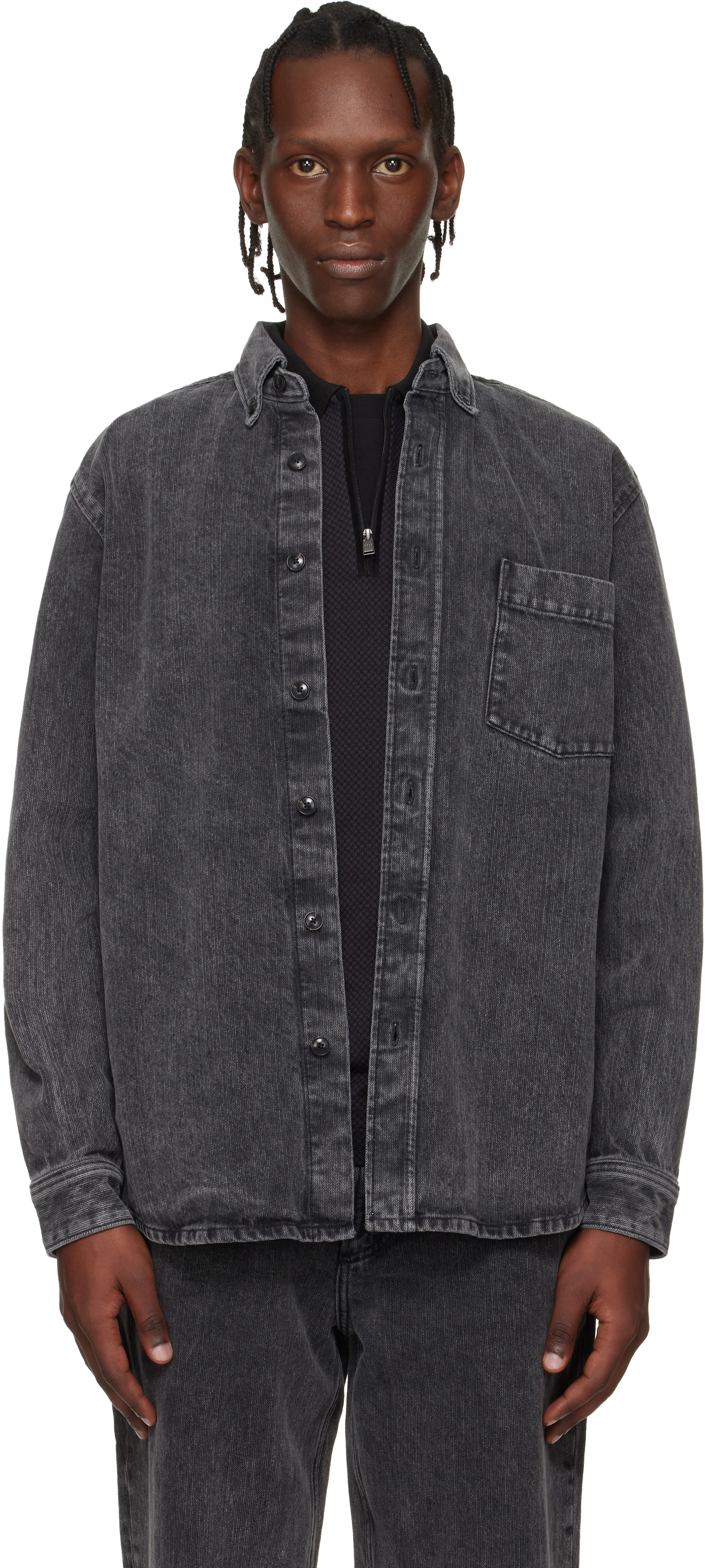 Black Faded Denim Shirt