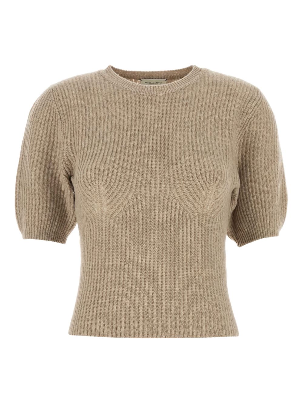Puff-sleeve ribbed T-shirt - Neutrals