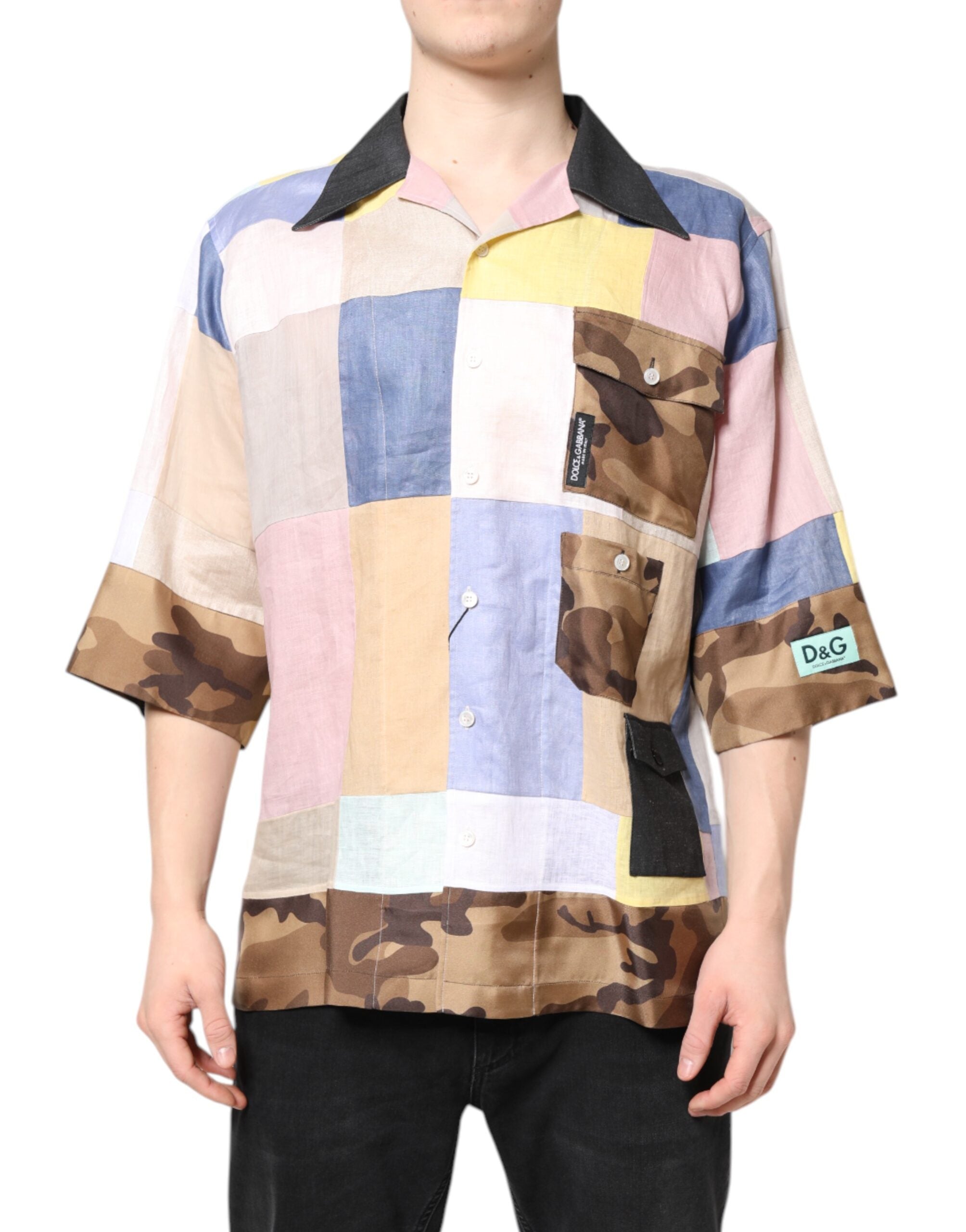 Patchwork and Camouflage Colorblock Shirt — Multicolor