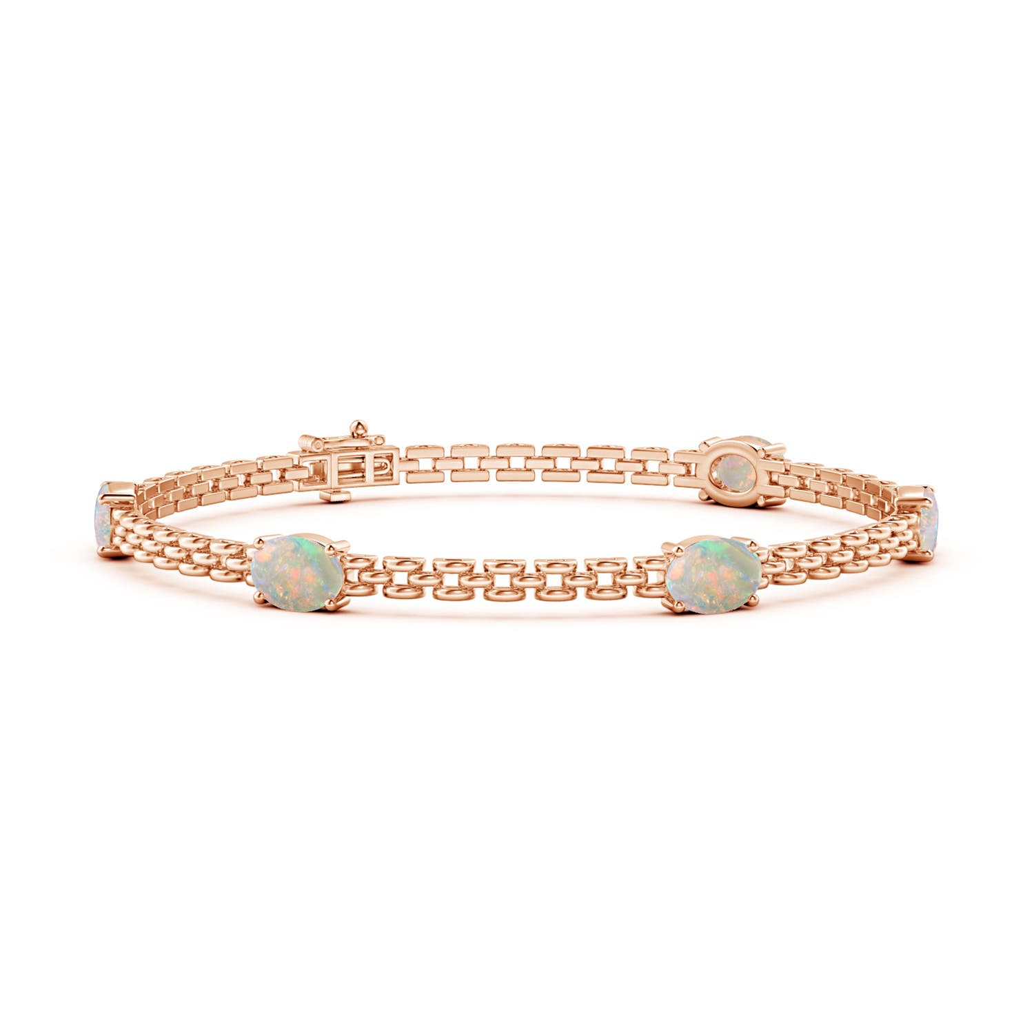 Angara 2.25 Carats Five Stone Oval Opal Station Link Bracelet in 14K Rose Gold