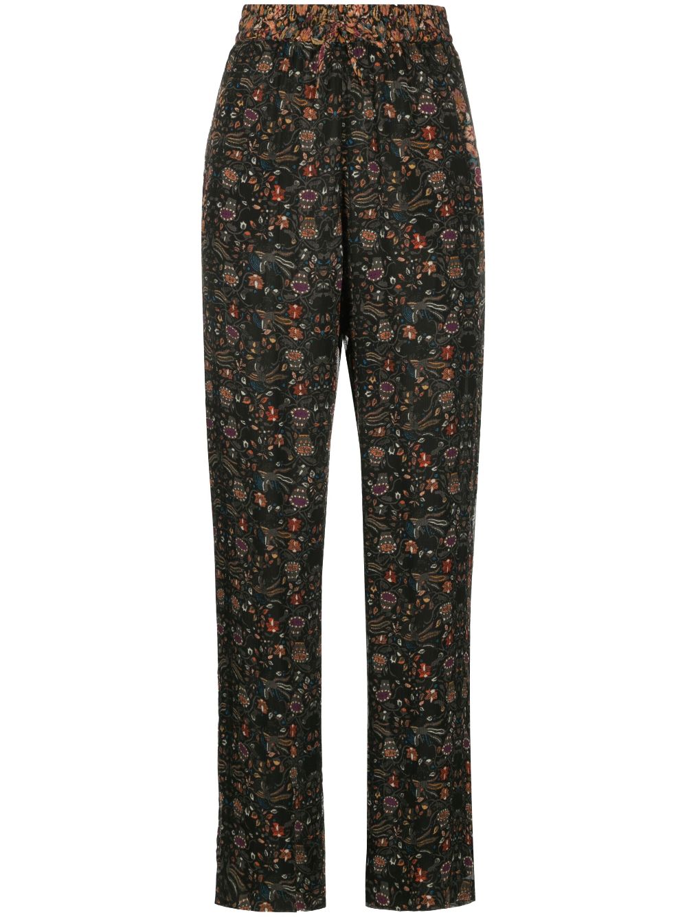 Ozio floral-print silk trousers - Black