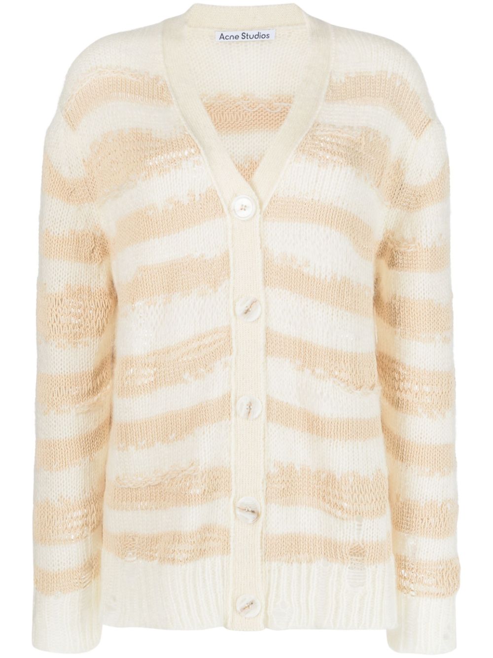 Distressed stripe-print cardigan - Brown