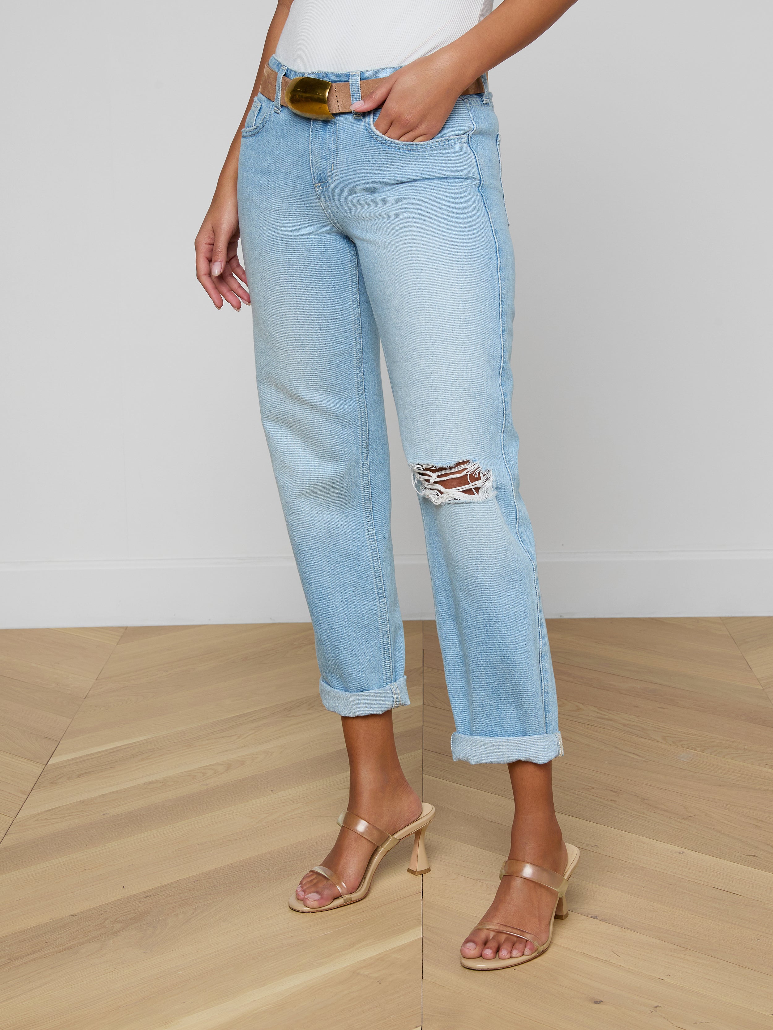 Nevia Slouchy Straight-Leg Jean In Brea Destruct
