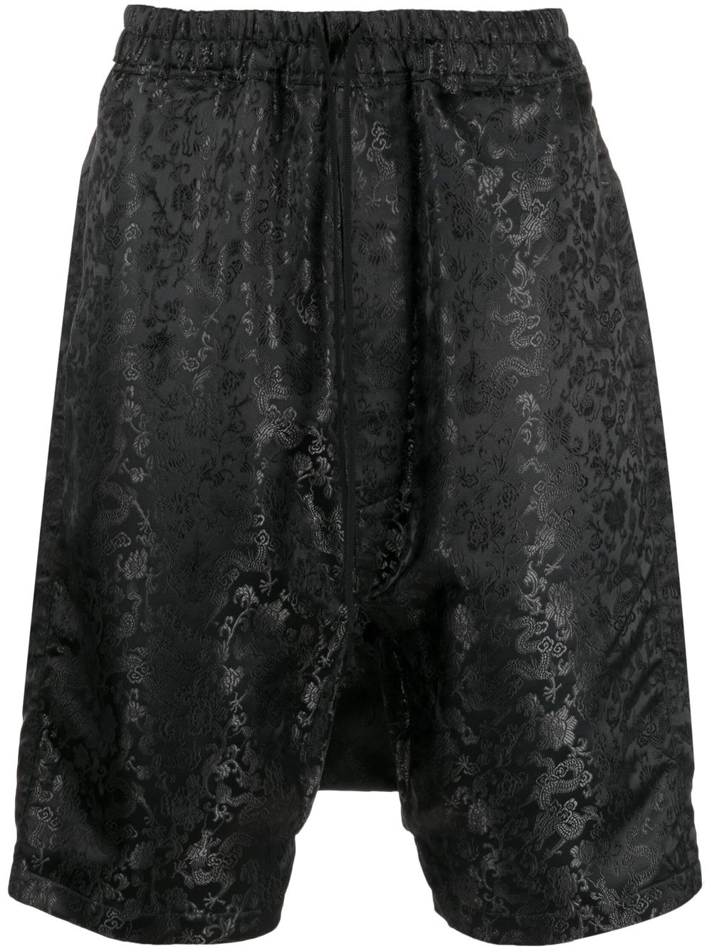 Botanical-print drop-crotch shorts - Black