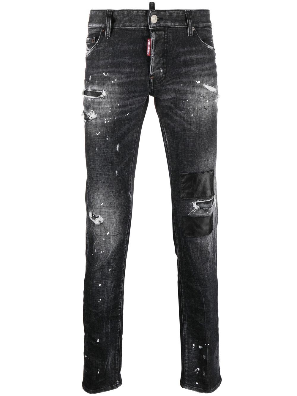 Distressed-effect straight-leg jeans - Black