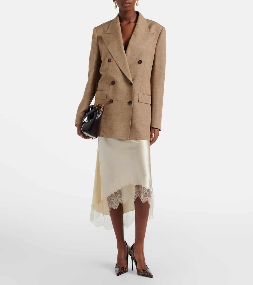 Lace-trimmed silk-blend satin slip skirt
