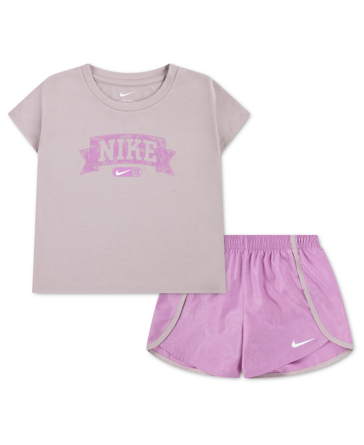 Girls' 4-6X Lace It Up Crewneck T-Shirt and Shorts, 2-Piece Set - Light Magenta
