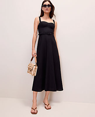 Ann Taylor Belted Midi Dress in Linen Blend