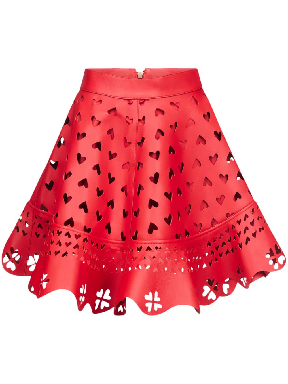 Laser-cut leather miniskirt - Red