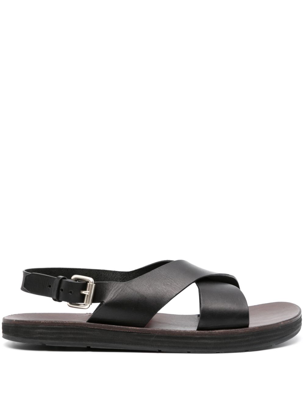Crossover-strap leather sandals - Black