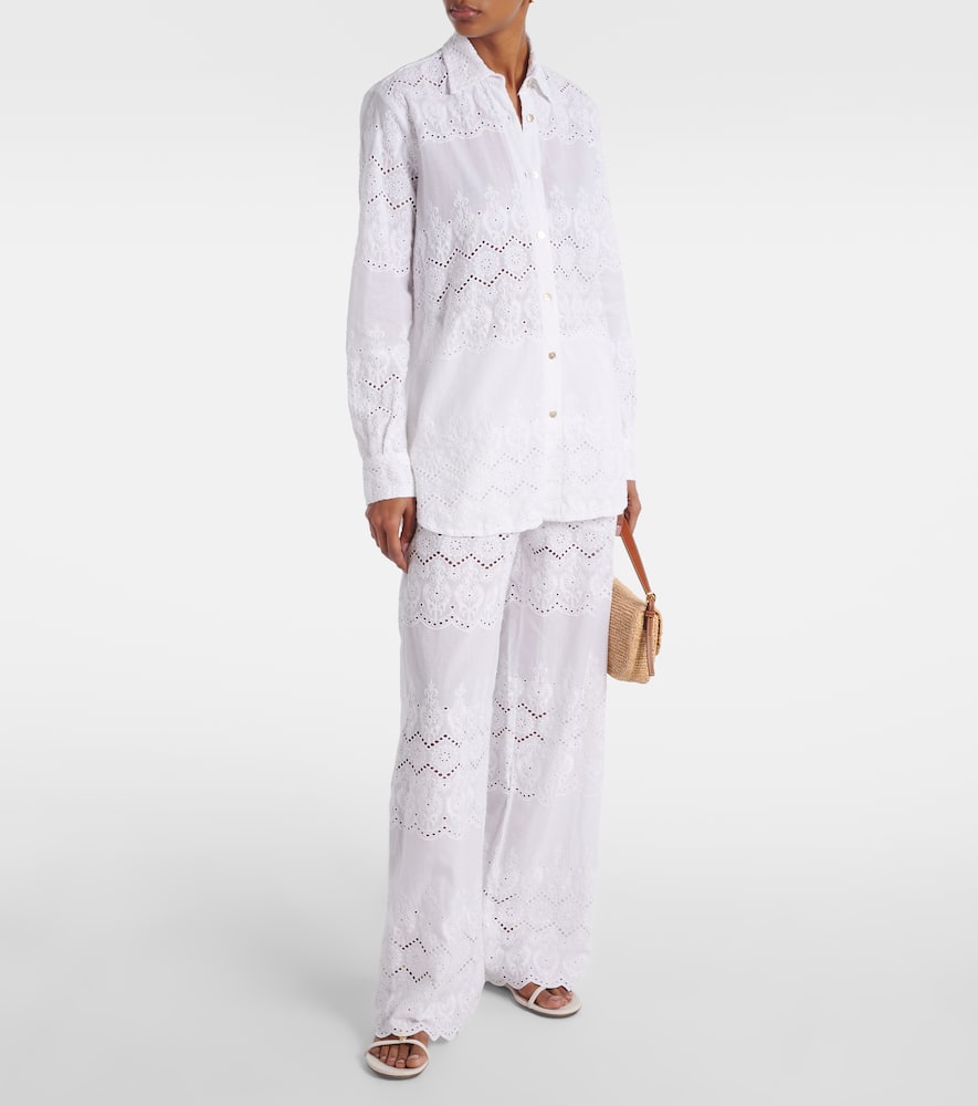 Immy broderie anglaise cotton wide-leg pants