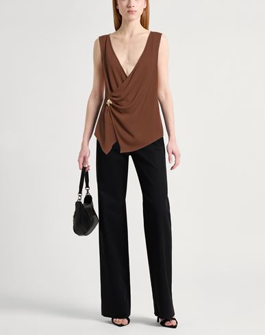 Woman Top Dark brown Size M Polyester, Elastane