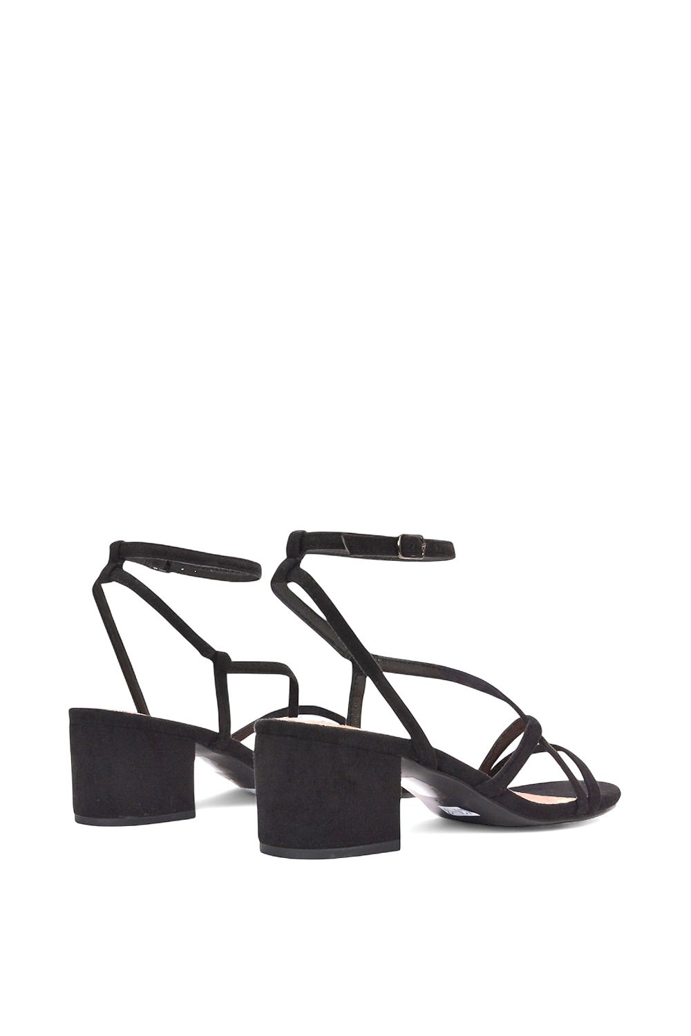 XY London Women's 'Maria' Ankle Strap Low Block Heel Strappy Sandals in Jet Black