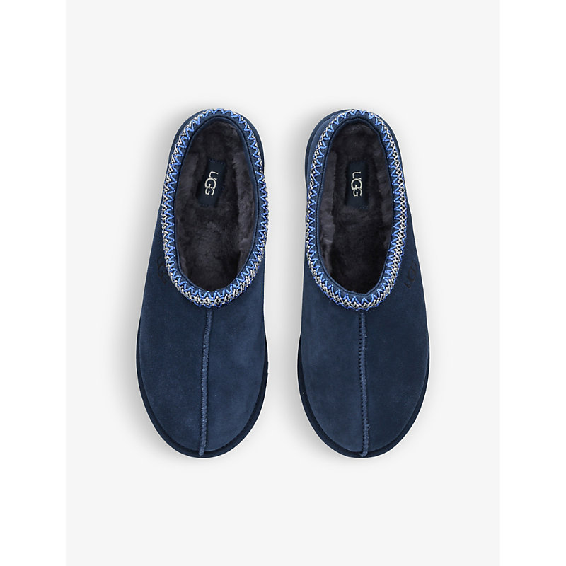 Mens Navy Tasman Contrast-stitch Suede and Shearling Slippers