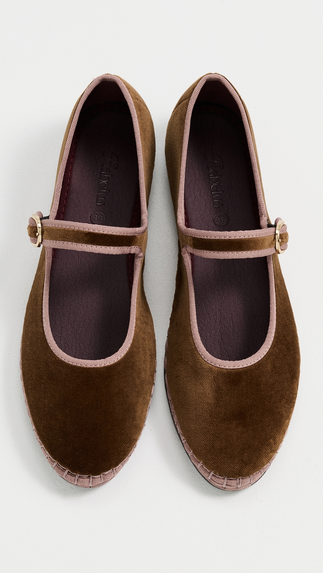 Velvet Mary Jane Flats Brown
