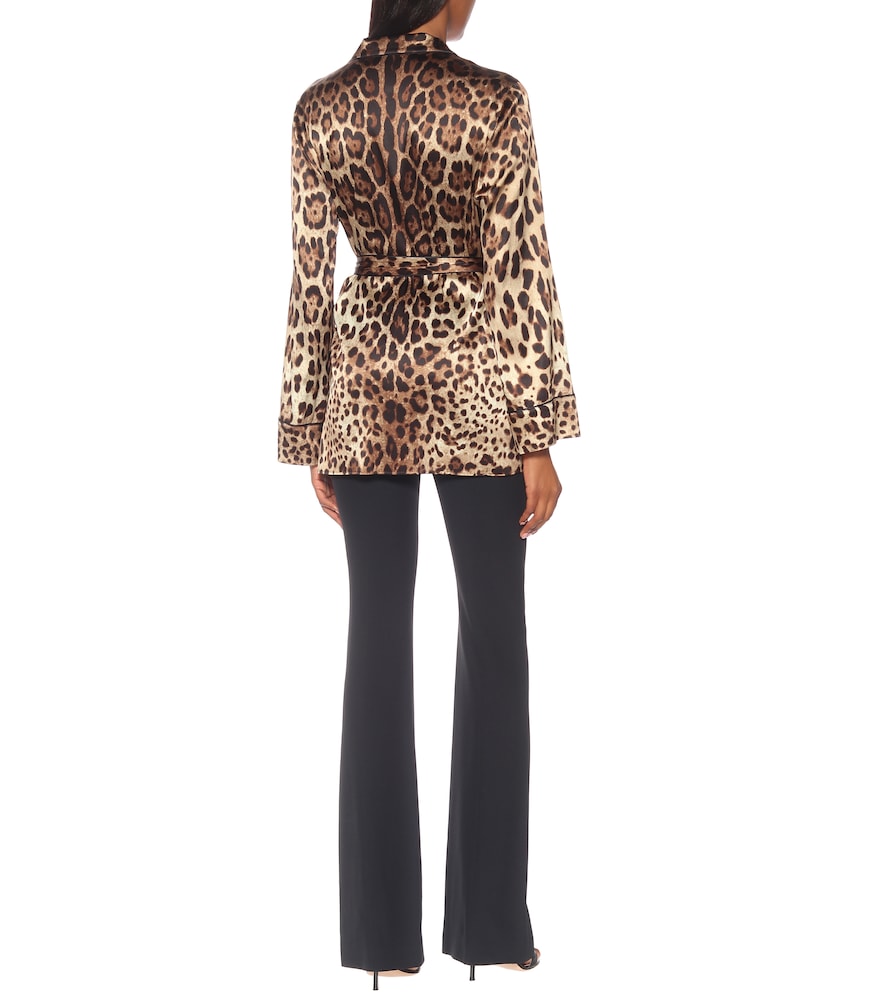 Leopard-print stretch-silk satin top