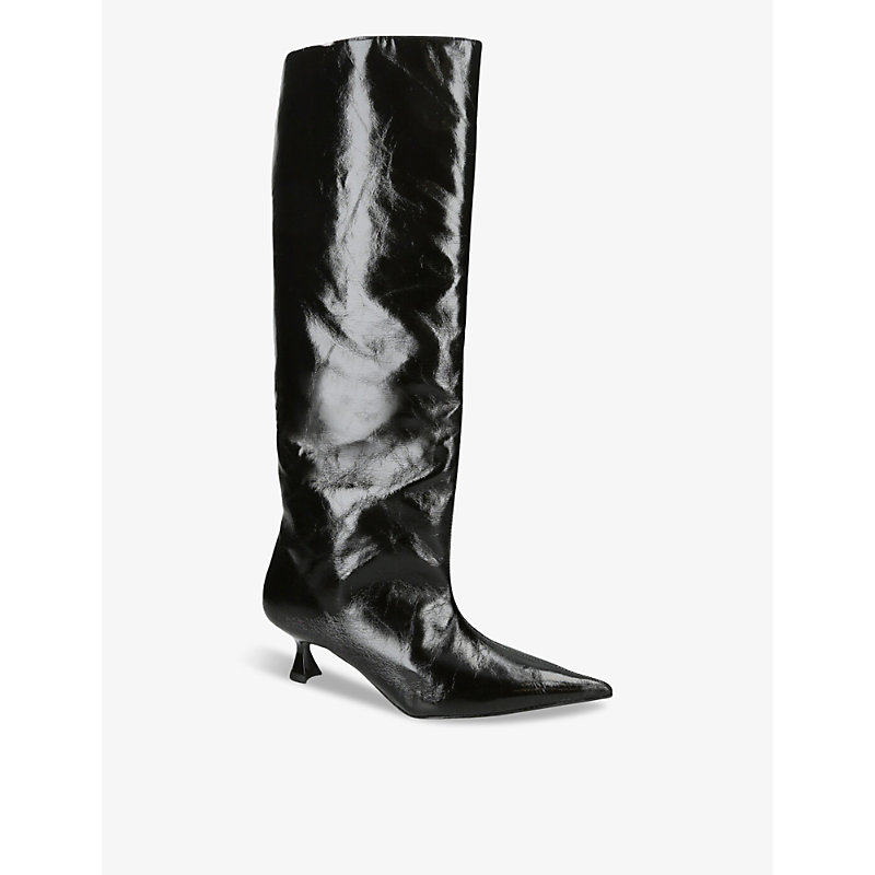 Womens Black Slouchy Recycled Faux-leather Knee-high Boots