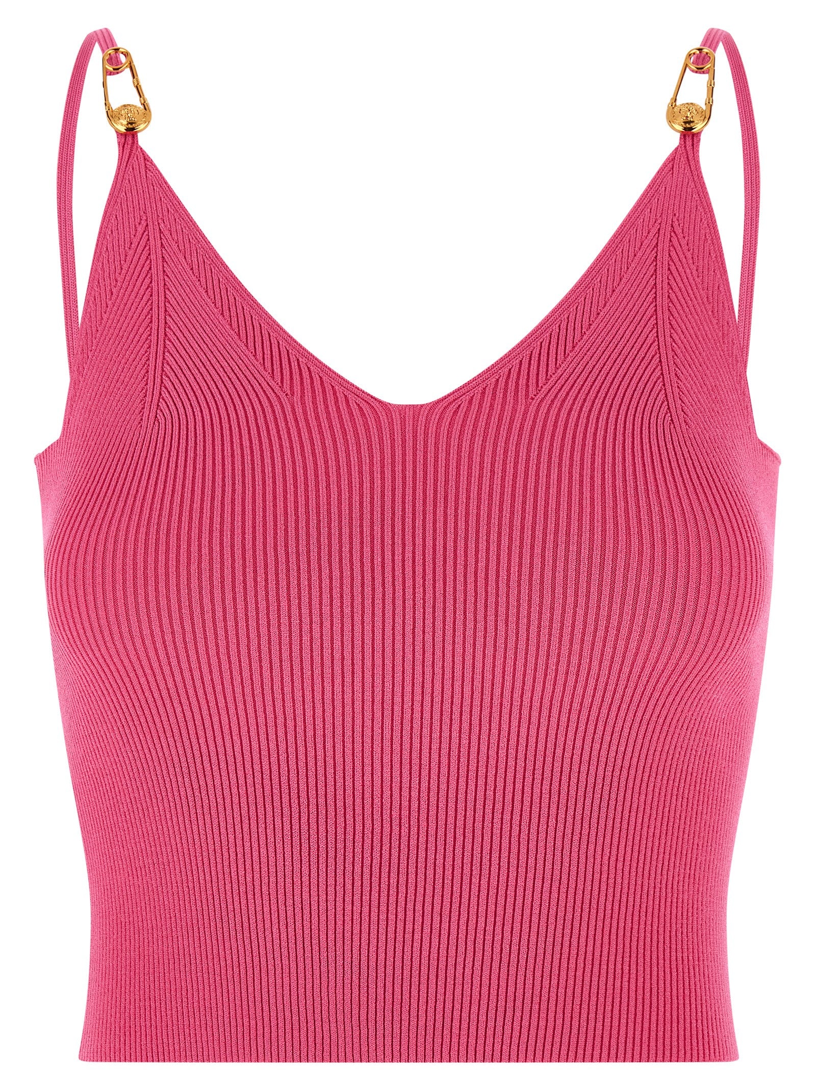 Stretch Ribbed-Knit with Safety Pin Details Tank Top — Pink