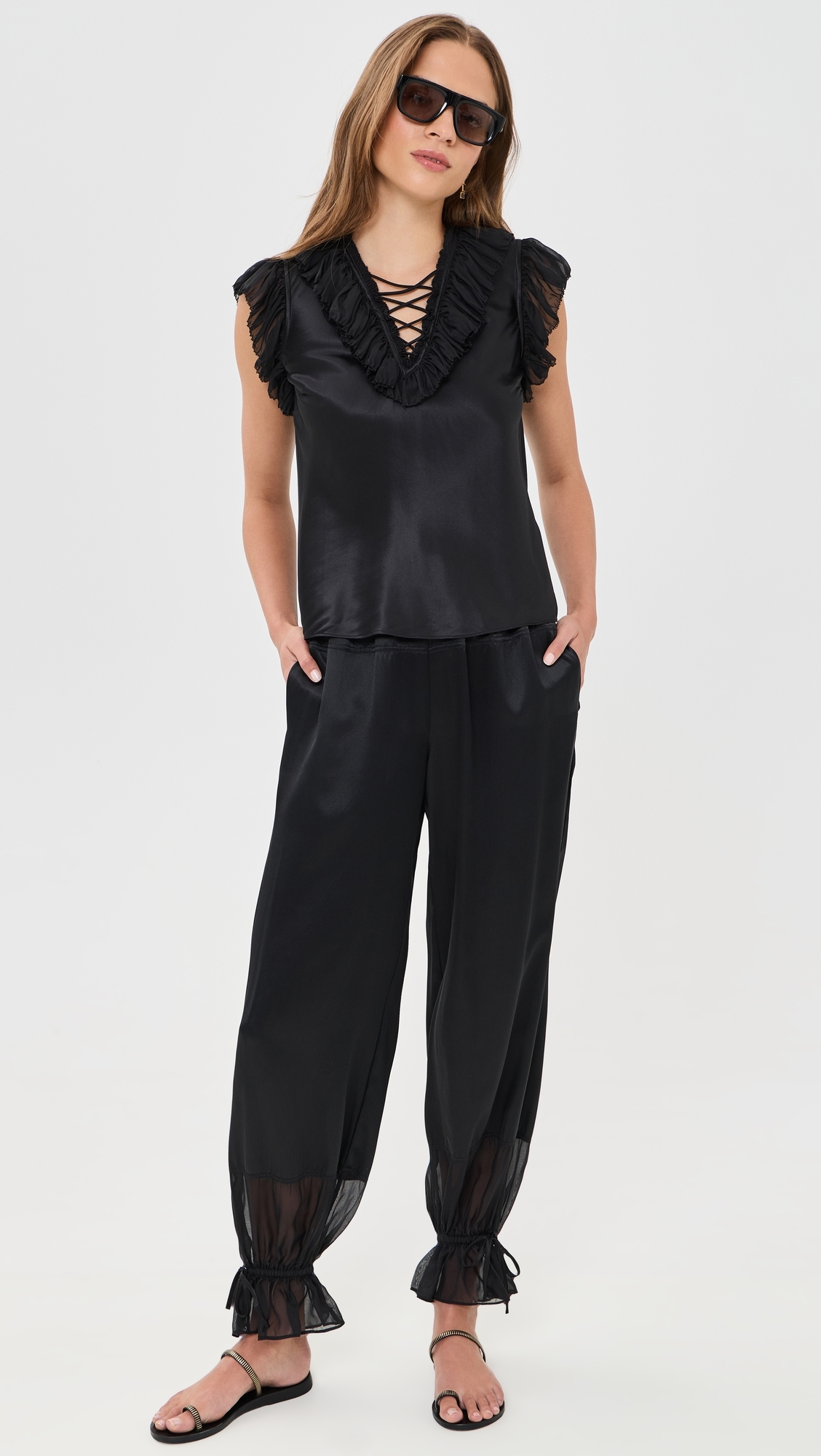 Camile Silk Cinched Pants Noir
