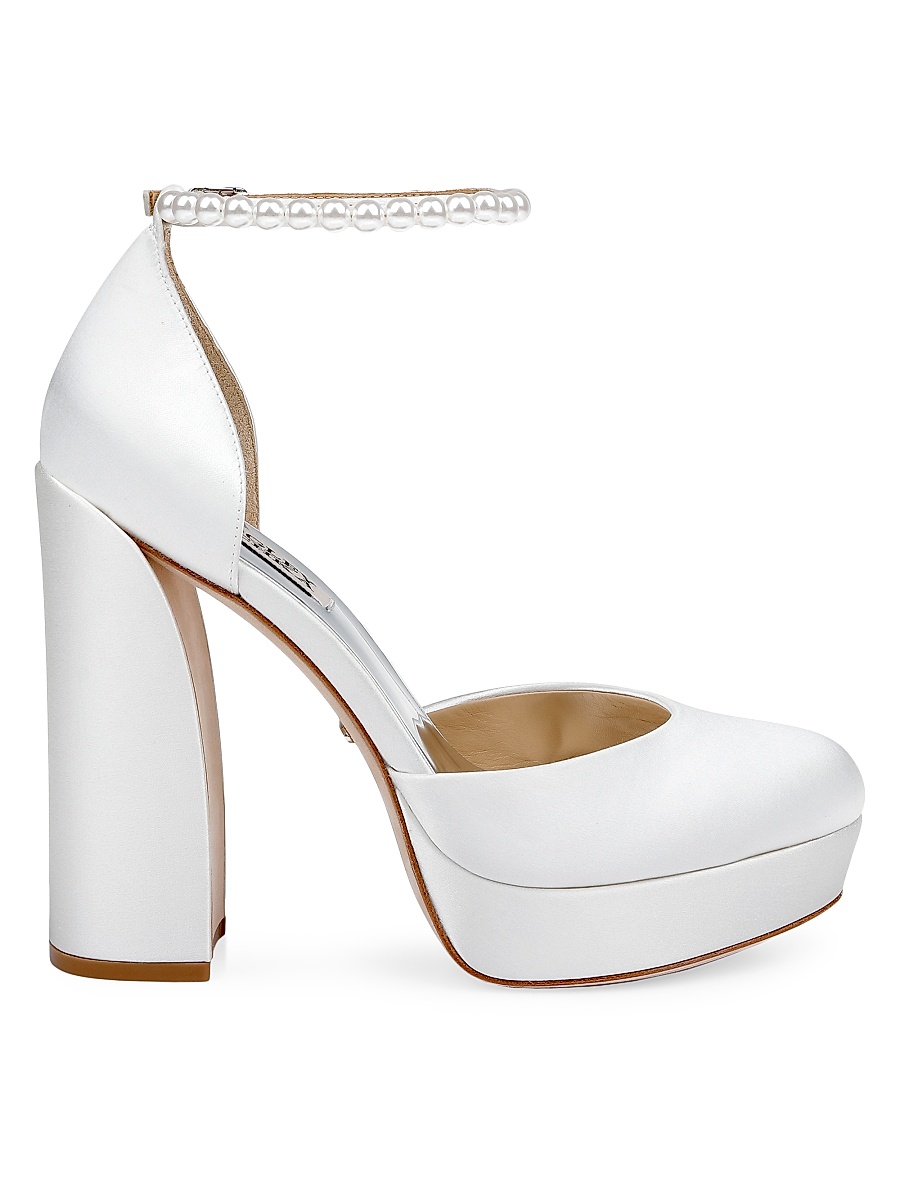 Women's Felixa 125MM Imitation Pearl-Embellished Satin Platform Pumps - White Satin