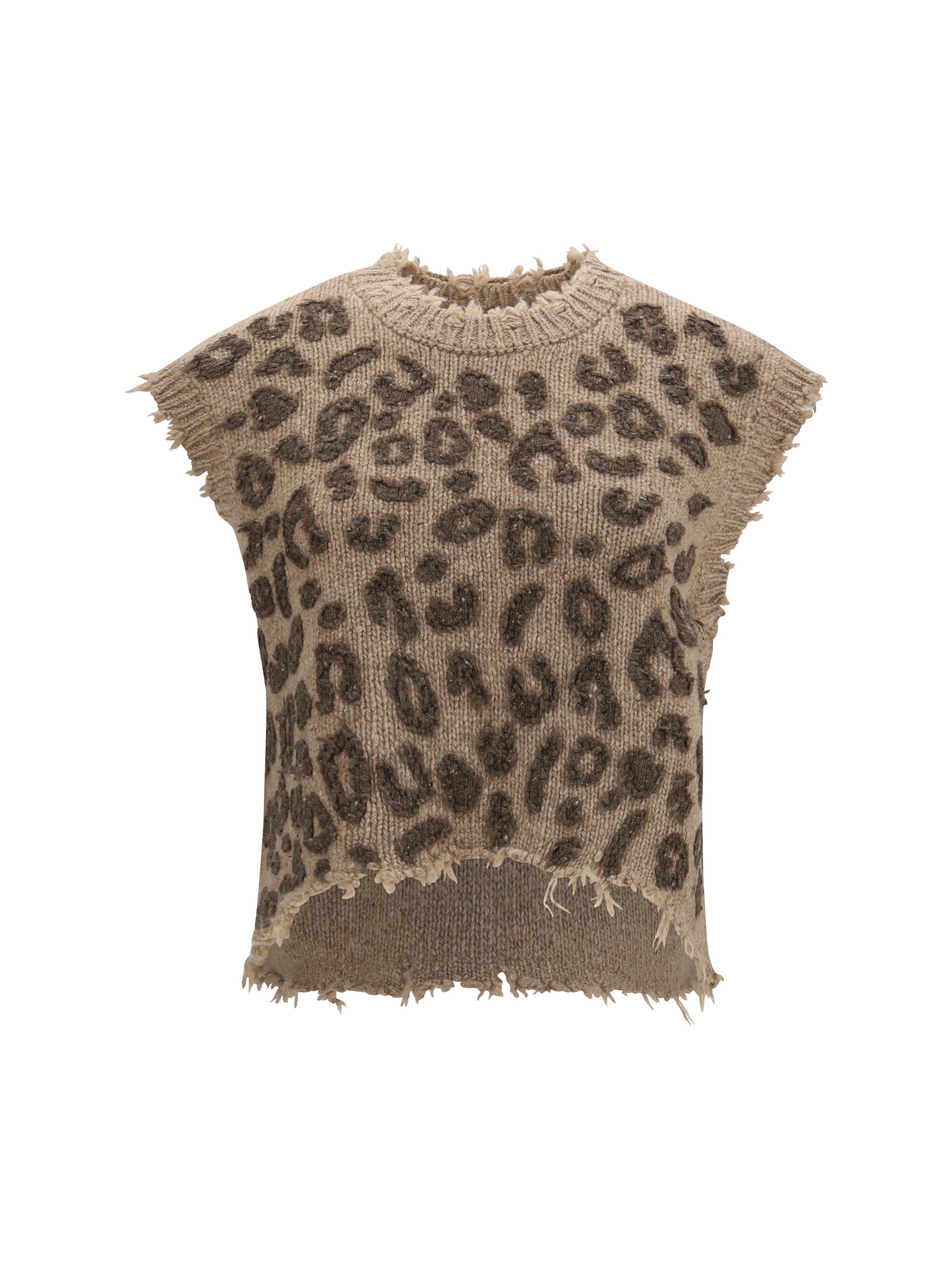 Distressed Leopard Cashmere Tank Top — Brown