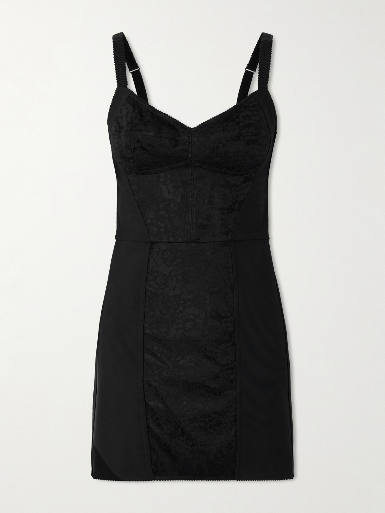 Lace-paneled Jersey Mini Dress - Black