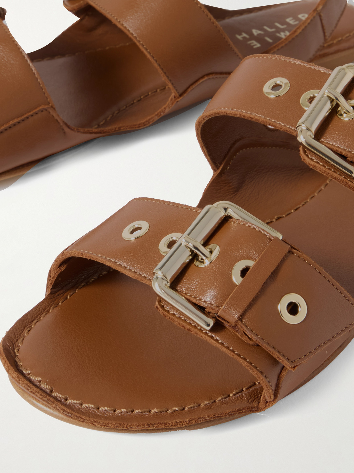 The Double Buckle Leather Sandals - Brown