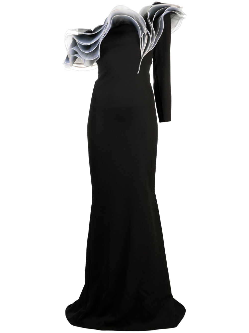 Layered-detail asymmetric gown - Black