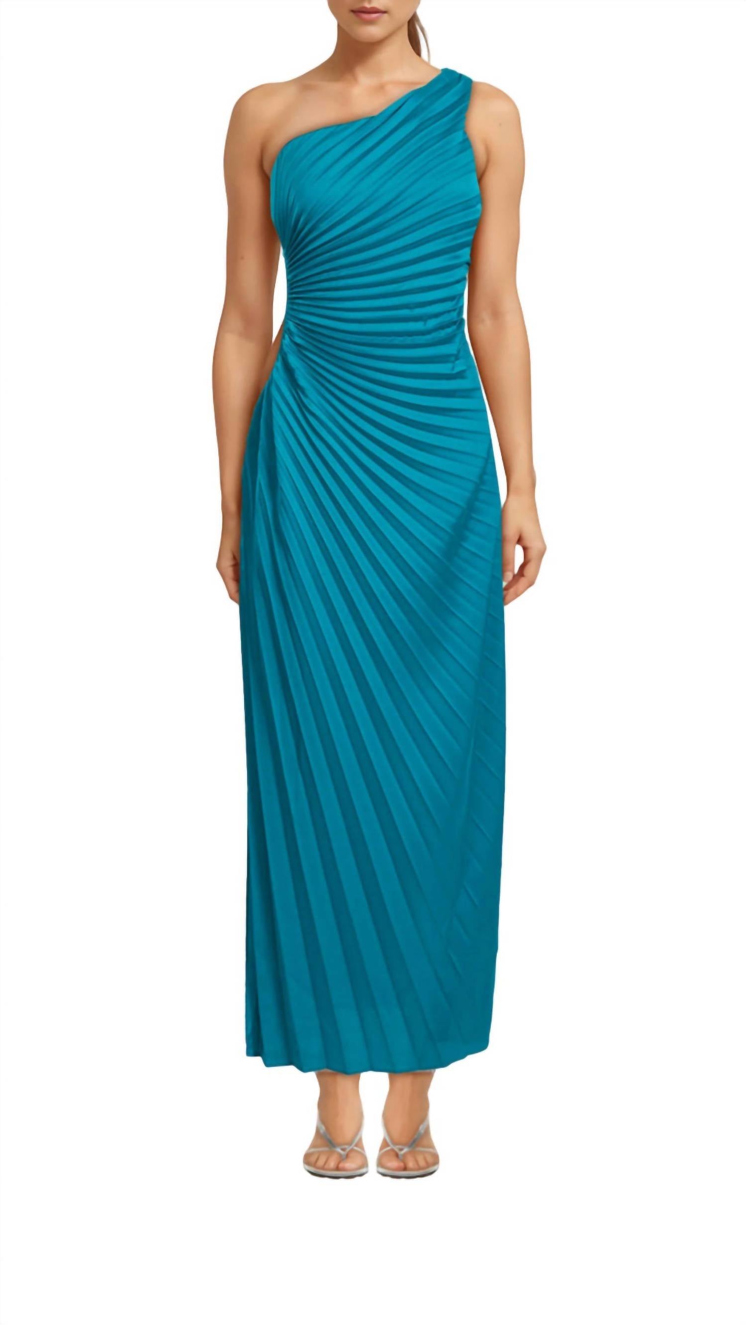 Solie Long Cut Out One Shoulder Dress In Teal