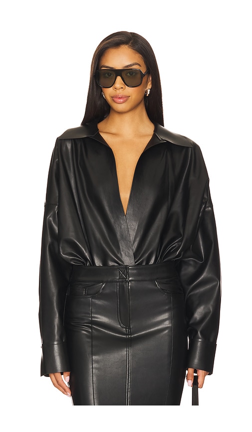Norma Kamali Super Oversized Boyfriend NK Shirt Bodysuit in Black. -  XS also in L