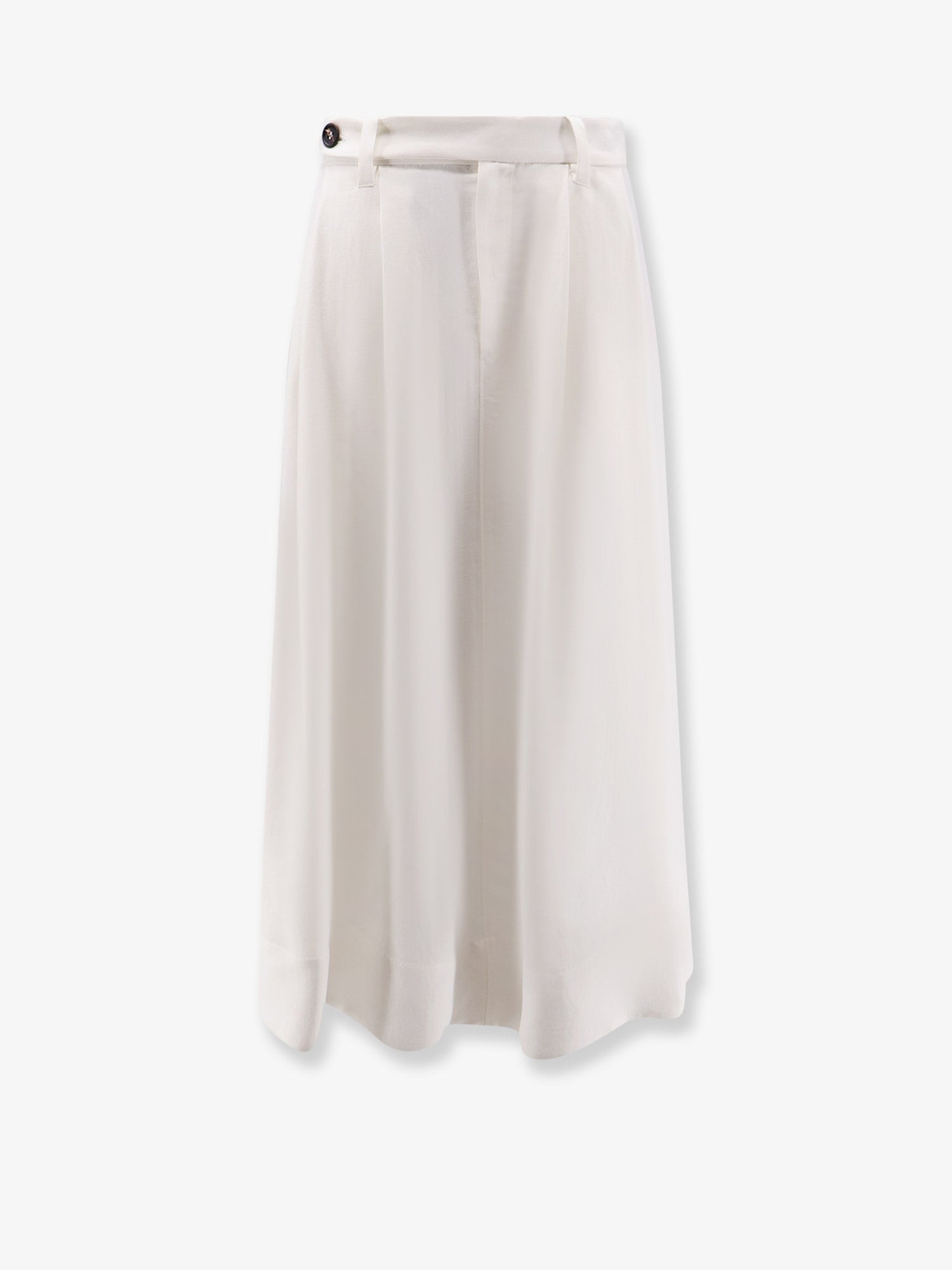 Viscose-Linen Pleated Flared Skirt — White