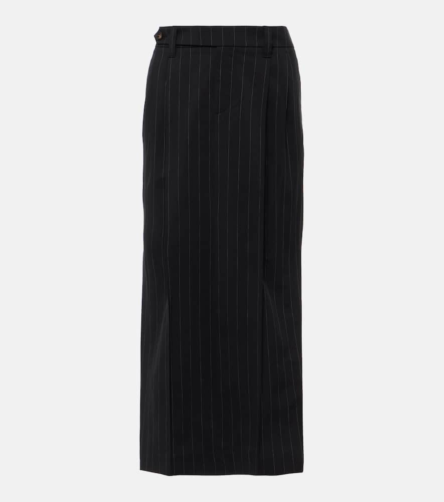 Pinstripe wool and cotton midi skirt