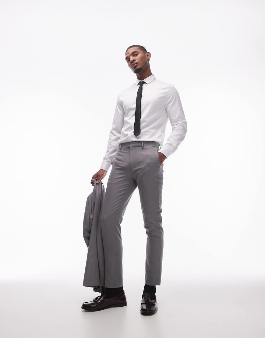 Topman skinny suit trousers in grey-Gray