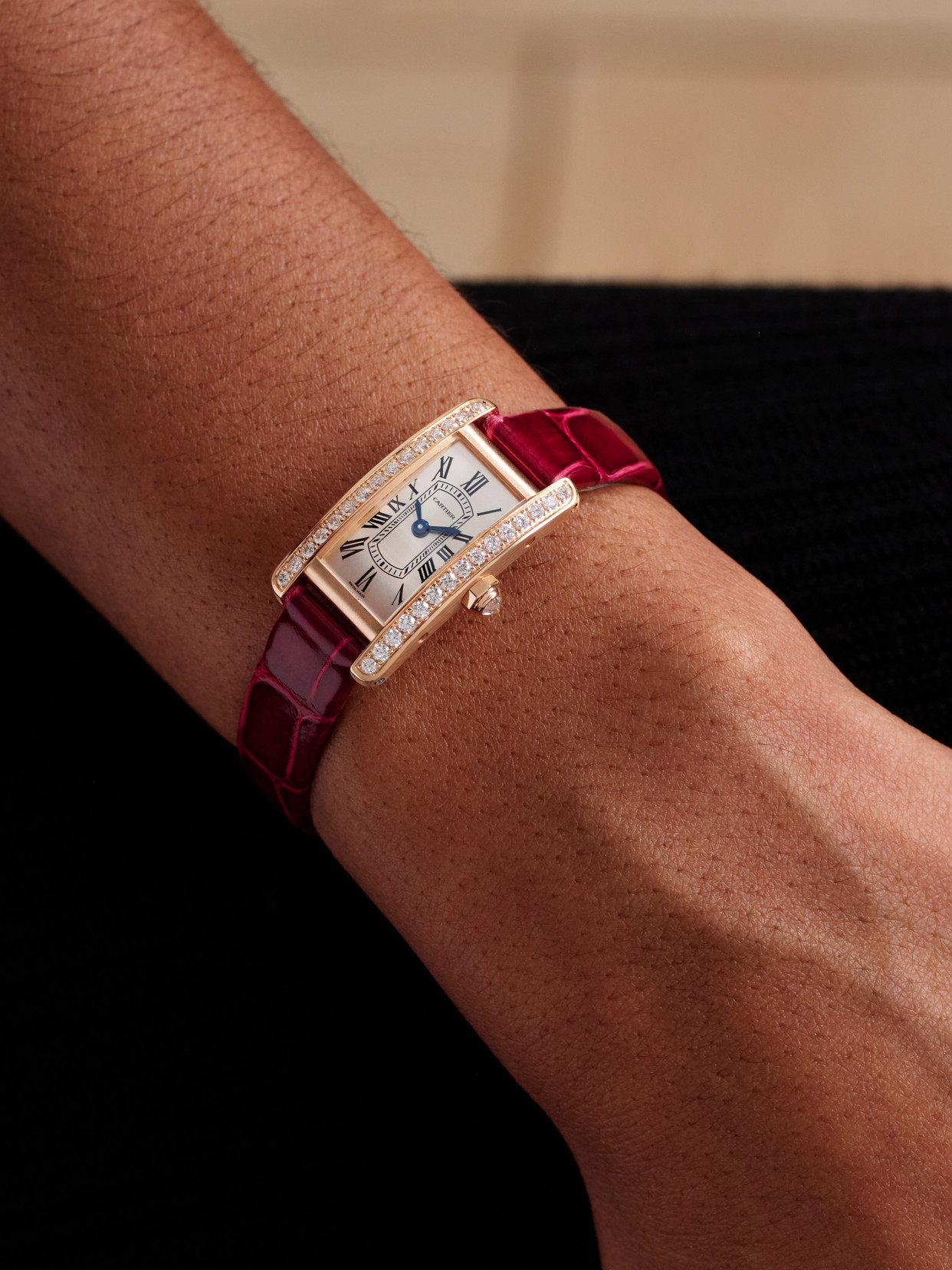 Tank Américaine 28mm Mini 18-karat Rose Gold, Diamond And Alligator Watch - One size