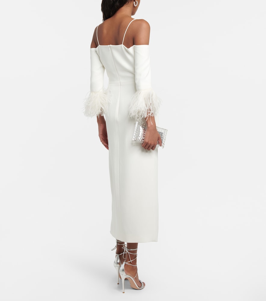 Feather-trimmed midi dress