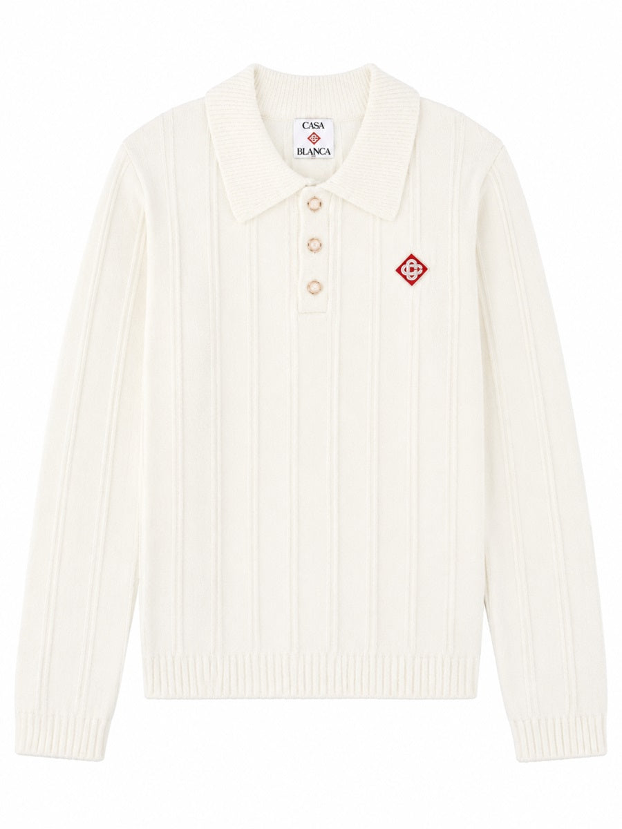 Ribbed-Knit Logo-Patch Polo Shirt