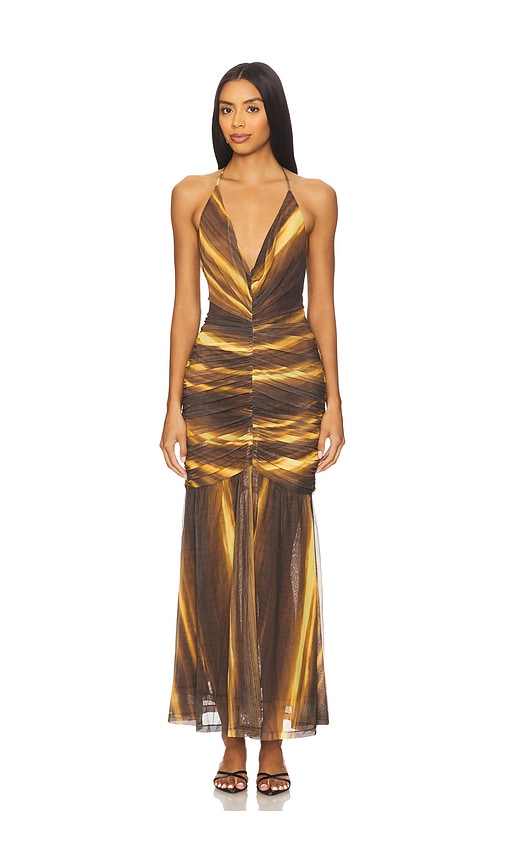 Bardot MAXIKLEID AUS MESH ARIES in Brown. Größe 8. Also in 10, 12, 2