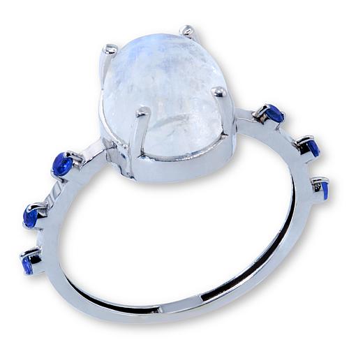 Sterling Silver Moonstone and Sapphire Ring - Silver