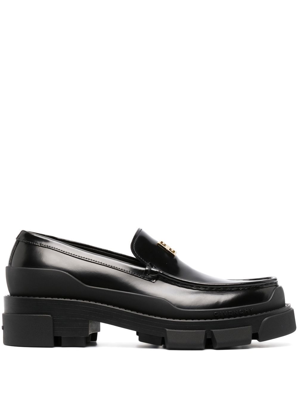 Logo-plaque leather loafers - Black