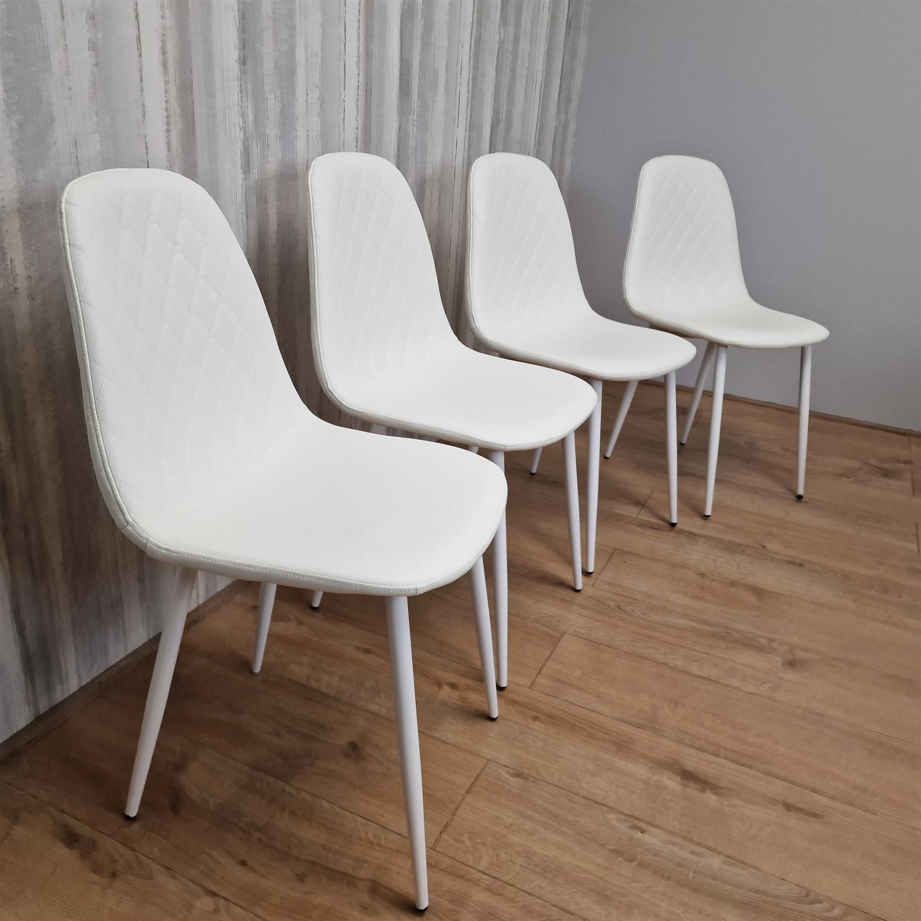KOSY KOALA Round Glass Dining Table Set With 4 White Gem Pattern Chair