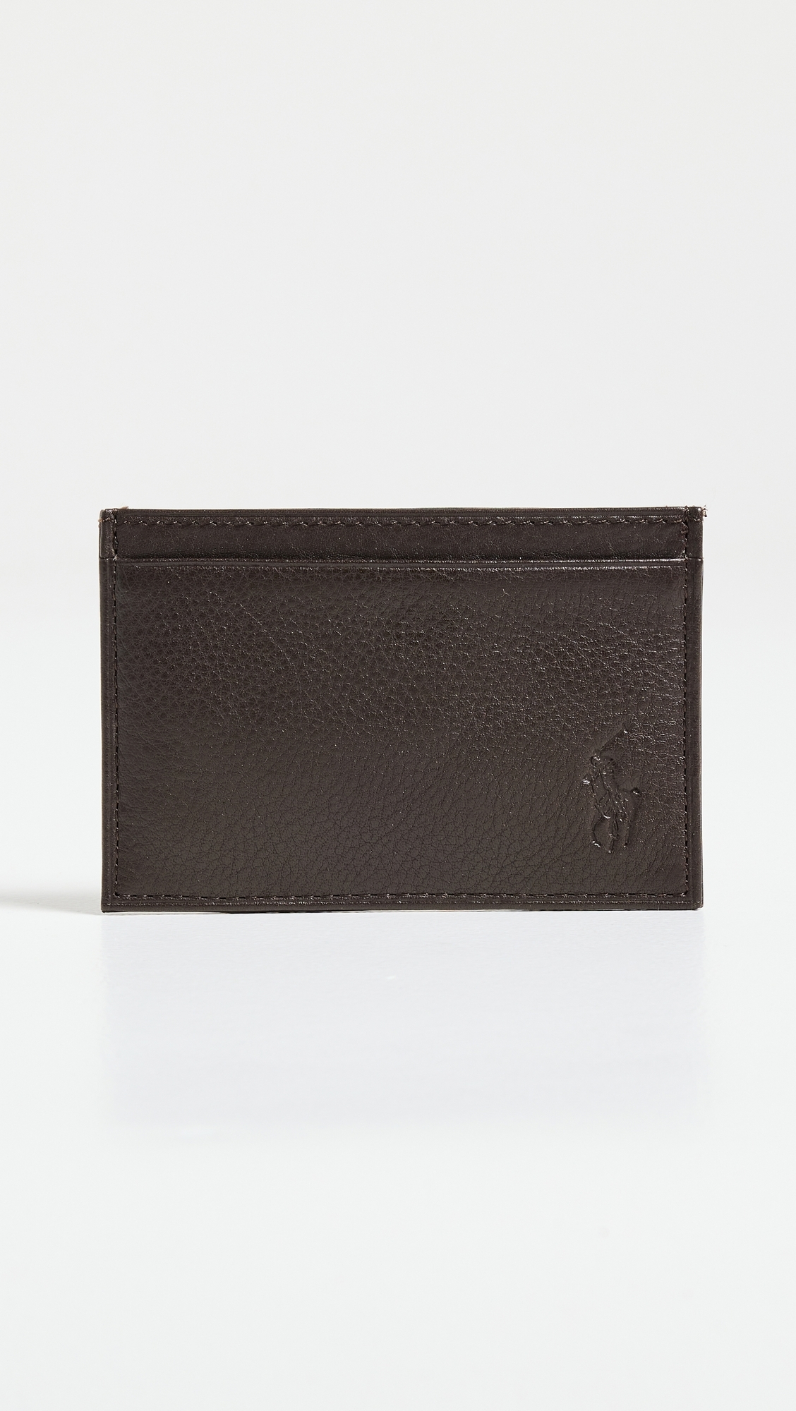 Pebbled Leather Slim Card Case Brown One Size