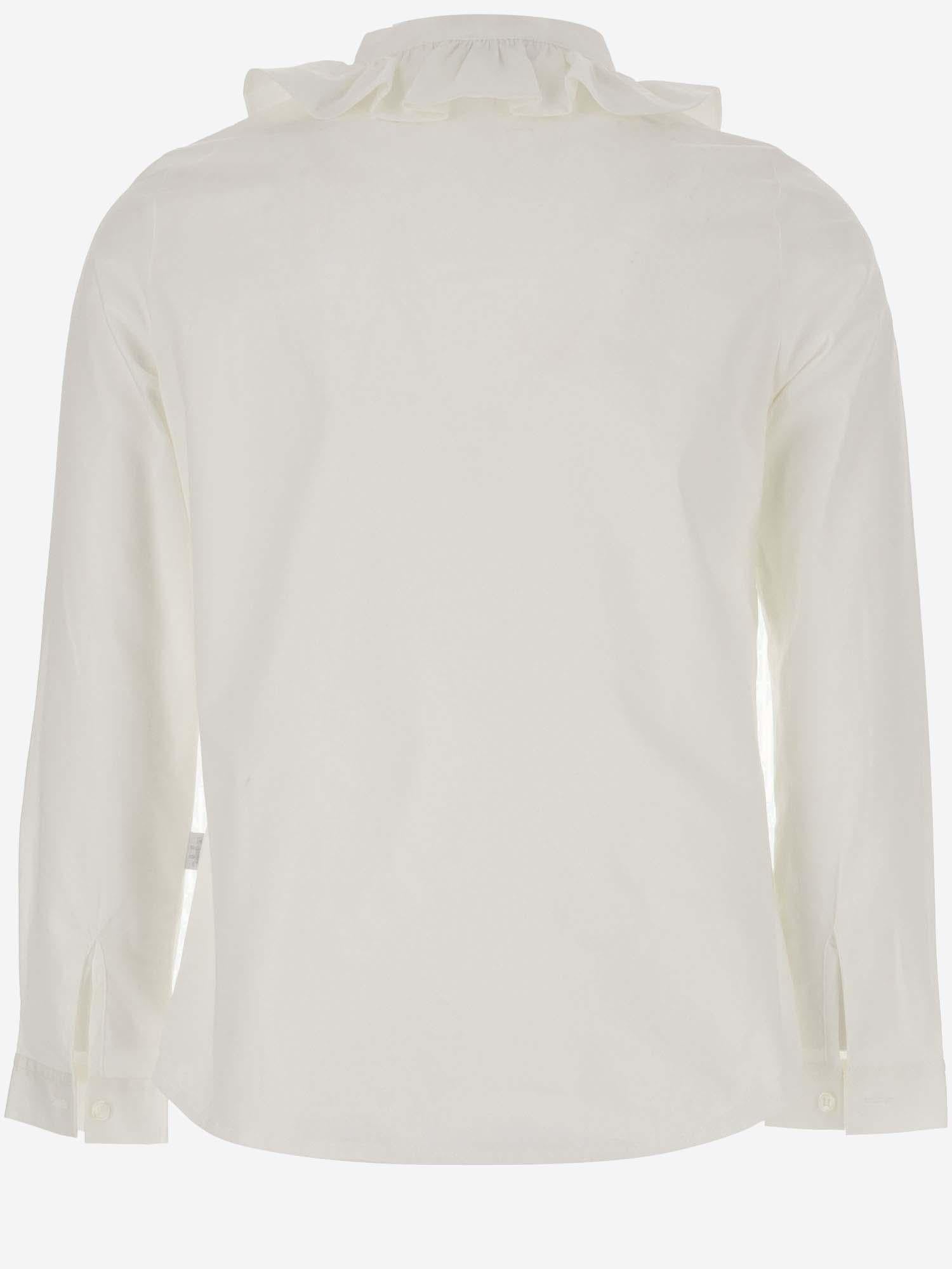 Stretch Cotton with Ruffle Trim Shirt — White