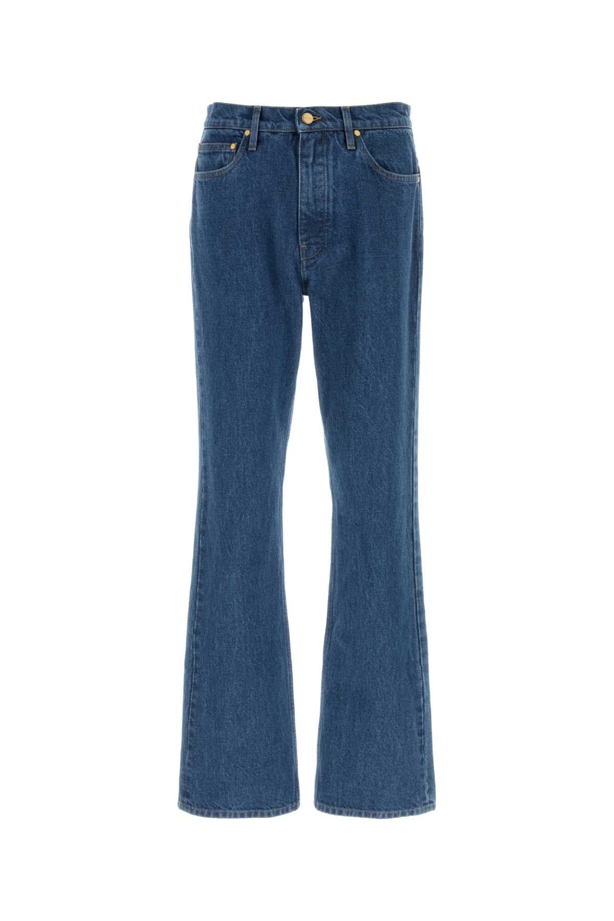 High-Waisted Flared Cotton Jeans — Blue
