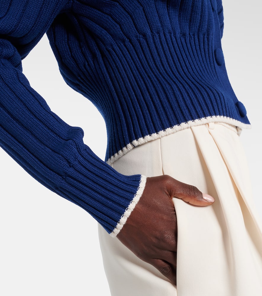Bow-detail cotton and wool cardigan
