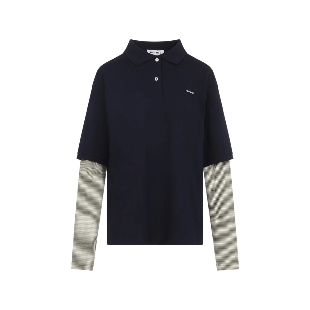 Layered-sleeve Striped Polo Shirt