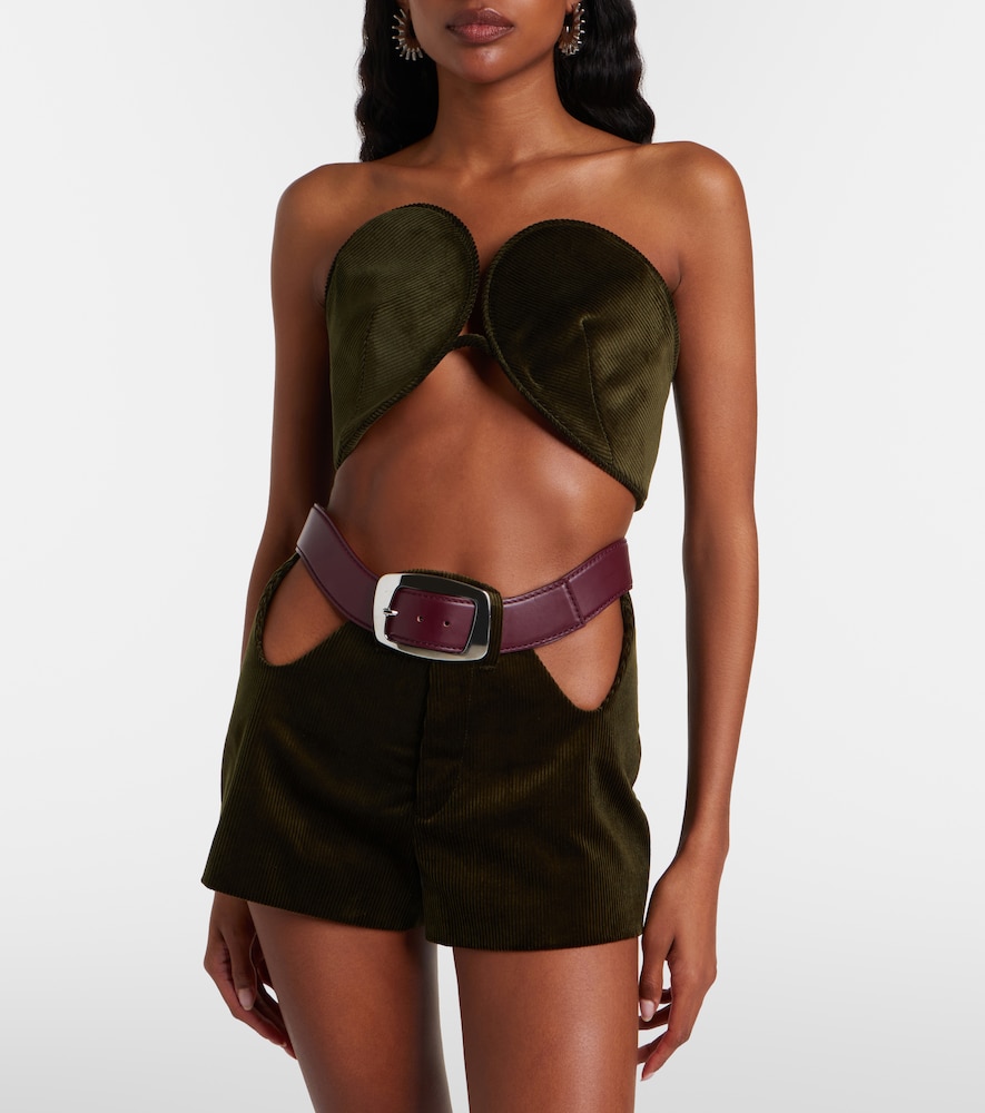 Cutout belted cotton corduroy shorts