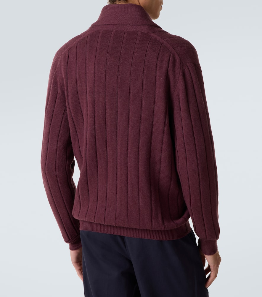 Rib-knitted cashmere cardigan