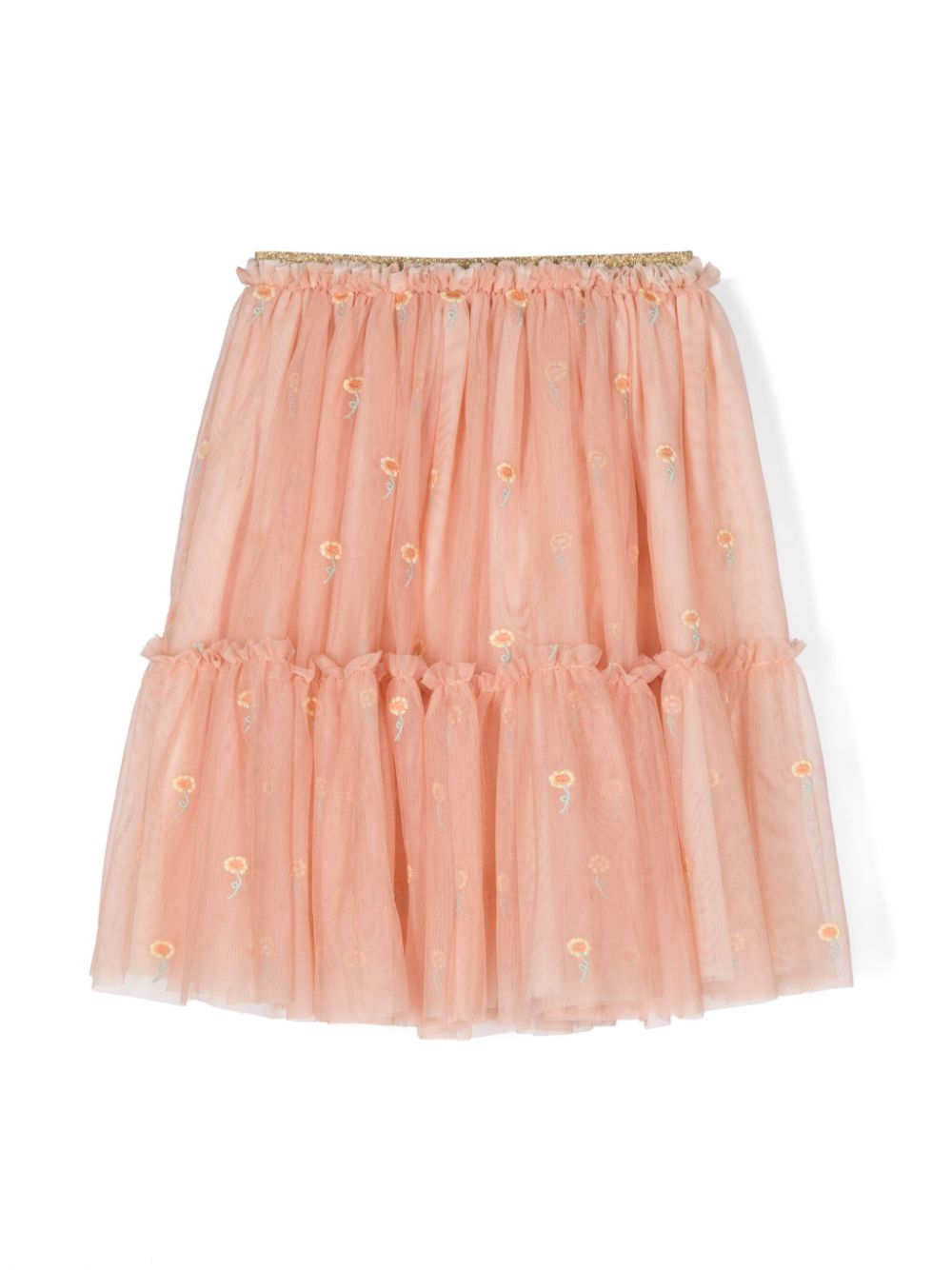 Floral-embroidery tulle skirt - Orange